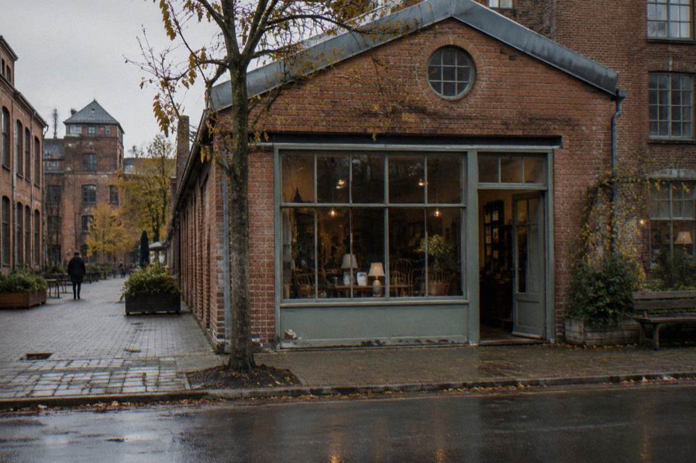 Vintage shop storefront on a Vesterbro street in Copenhagen