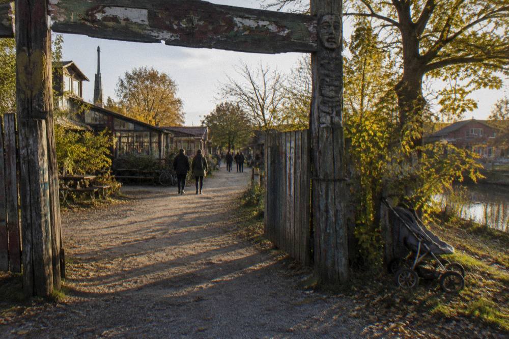 Hand painted entrance sign marking the boundary of Freetown Christiania