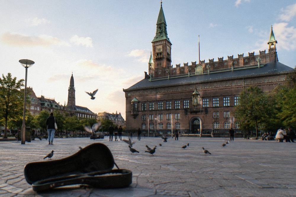 Copenhagen City Hall facade above the open Rådhuspladsen square